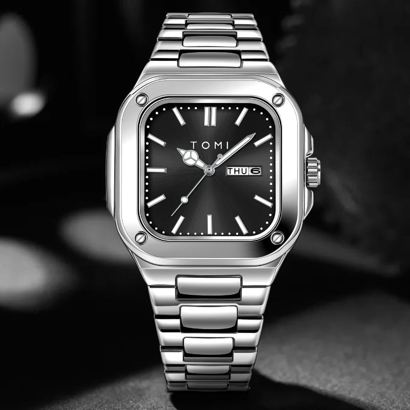 TOMI T-306-2 Black Silver New Men's Luxury Business Watch Gift Box Set Online in Karachi Pakistan Madina Gift