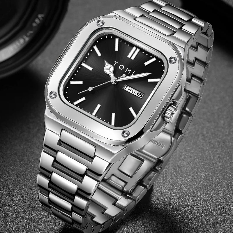 TOMI T-306-2 Black Silver New Men's Luxury Business Watch Gift Box Set Online in Karachi Pakistan Madina Gift