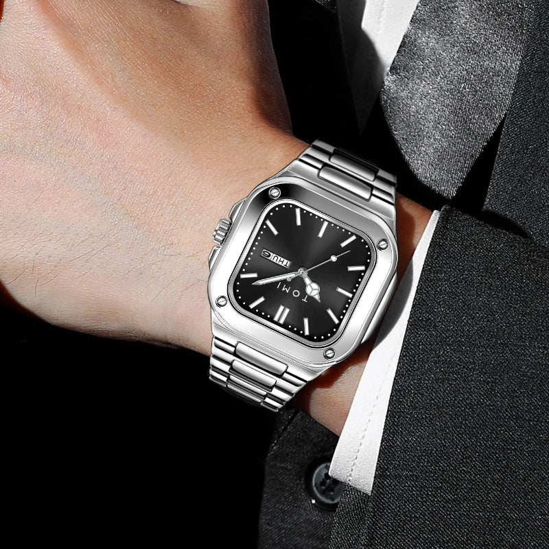 TOMI T-306-2 Black Silver New Men's Luxury Business Watch Gift Box Set Online in Karachi Pakistan Madina Gift