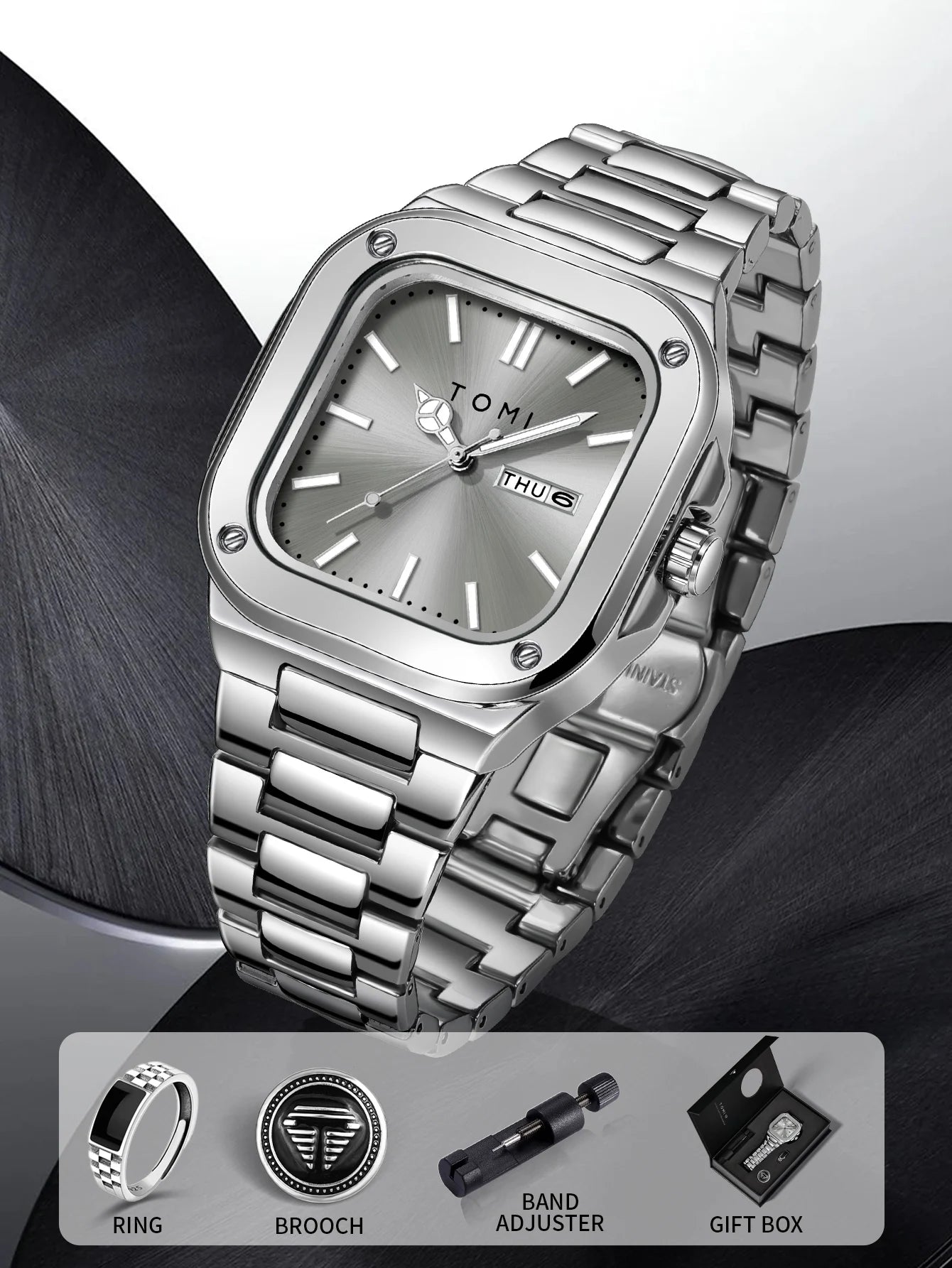 TOMI T-306-3 Gray Silver New Men's Luxury Business Watch Gift Box Set Online in Karachi Pakistan Madina Gift
