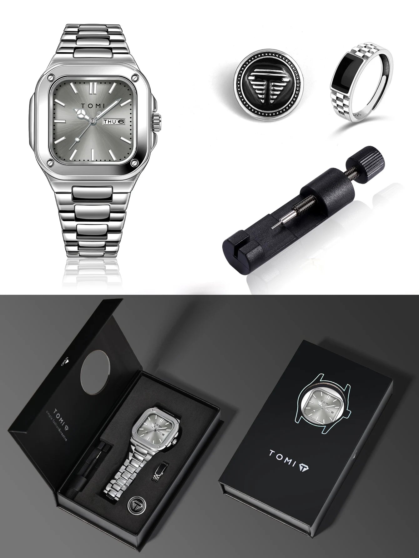 TOMI T-306-3 Gray Silver New Men's Luxury Business Watch Gift Box Set Online in Karachi Pakistan Madina Gift