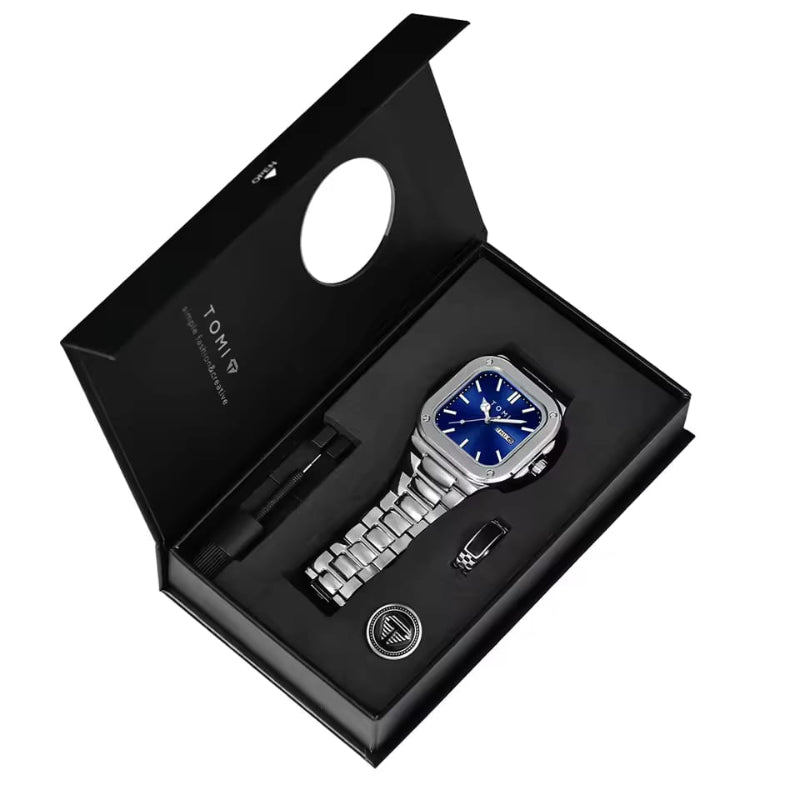TOMI T-306-4 Blue Silver New Men's Luxury Business Watch Gift Box Set Online in Karachi Pakistan Madina Gift