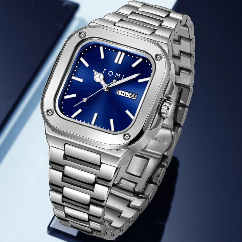 TOMI T-306-4 Blue Silver New Men's Luxury Business Watch Gift Box Set Online in Karachi Pakistan Madina Gift