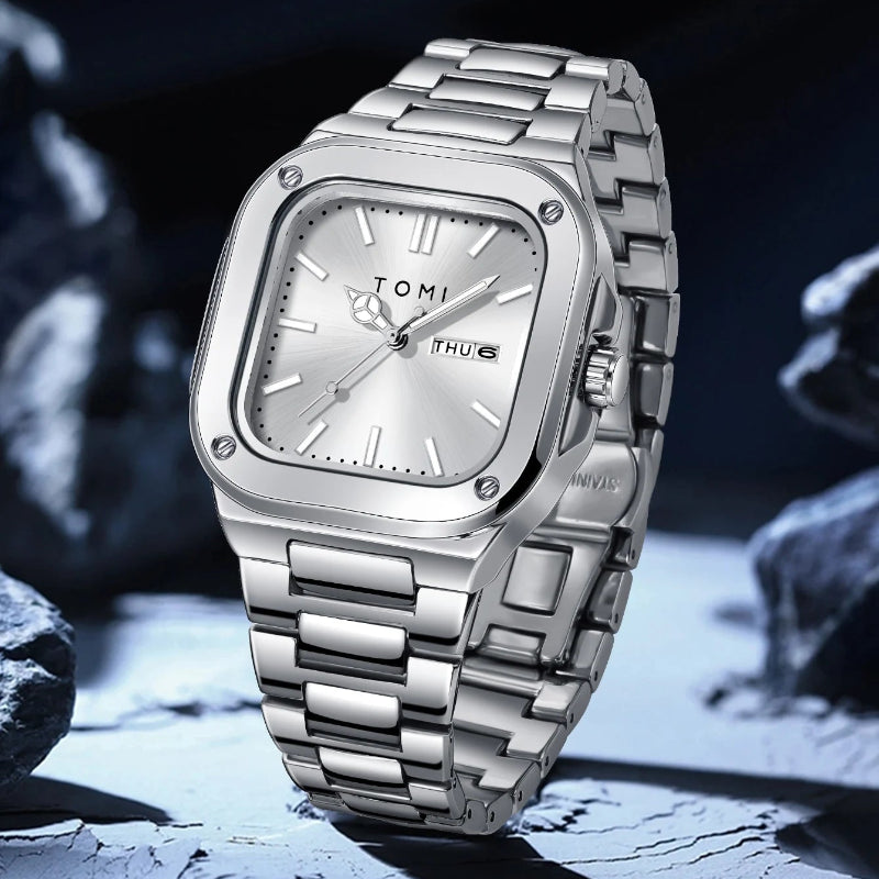 TOMI T-306-5 White Silver New Men's Luxury Business Watch Gift Box Set Online in Karachi Pakistan Madina Gift