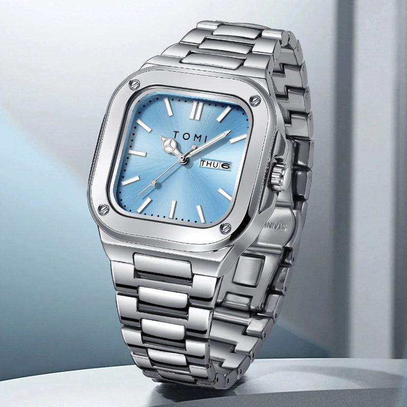 TOMI T-306-6 Sky Blue Silver New Men's Luxury Business Watch Gift Box Set Online in Karachi Pakistan Madina Gift