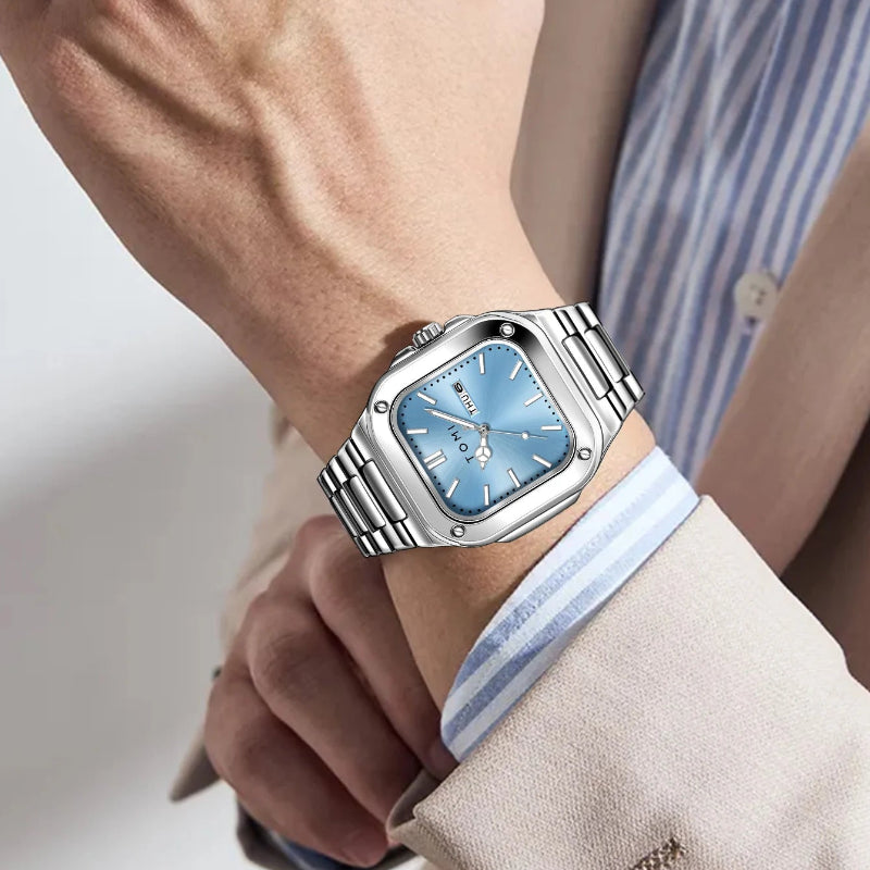 TOMI T-306-6 Sky Blue Silver New Men's Luxury Business Watch Gift Box Set Online in Karachi Pakistan Madina Gift
