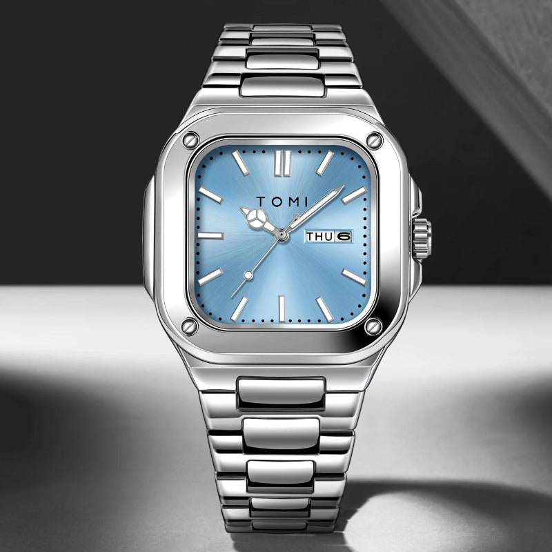 TOMI T-306-6 Sky Blue Silver New Men's Luxury Business Watch Gift Box Set Online in Karachi Pakistan Madina Gift
