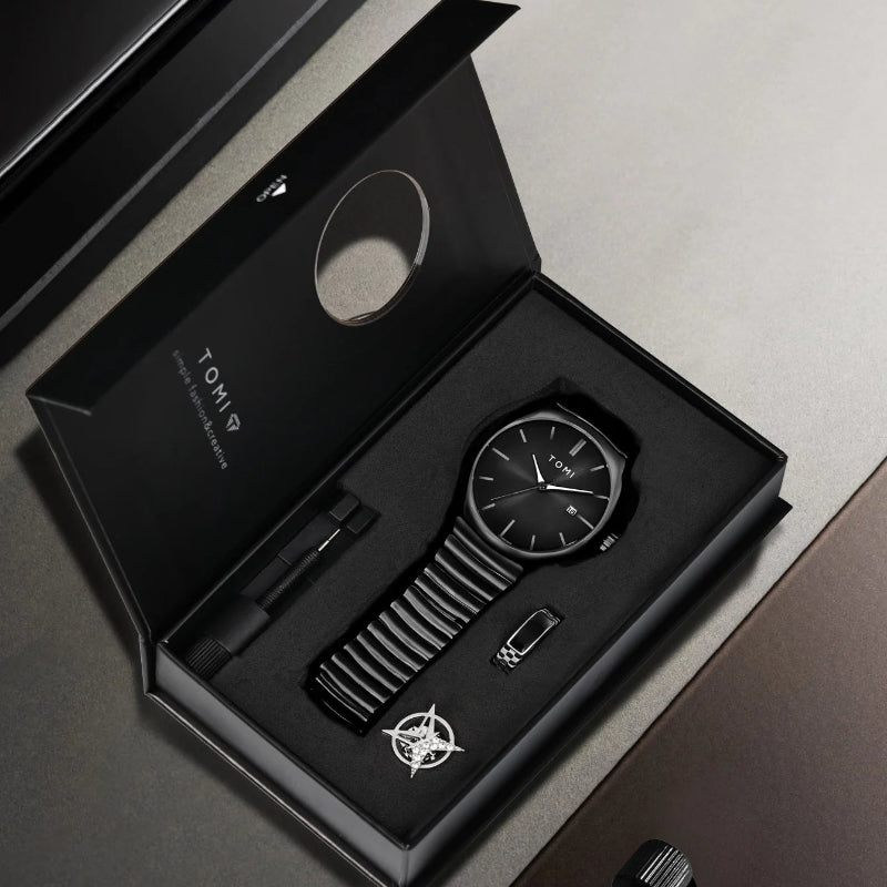 TOMI T-307-1 Black New Men's Luxury Business Watch Gift Box Set Online in Karachi Pakistan Madina Gift