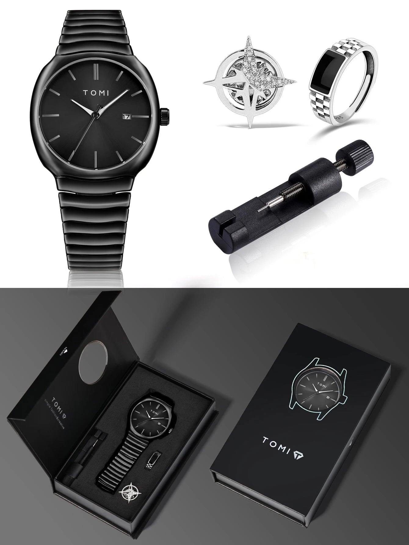 TOMI T-307-1 Black New Men's Luxury Business Watch Gift Box Set Online in Karachi Pakistan Madina Gift