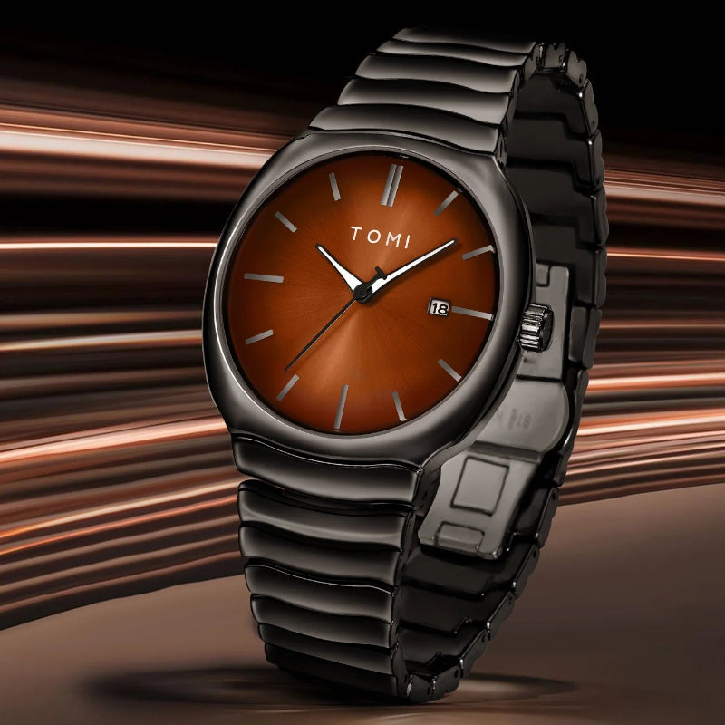 TOMI T-307-2 Coffee Bronze Black New Men's Luxury Business Watch Gift Box Set Online in Karachi Pakistan Madina Gift