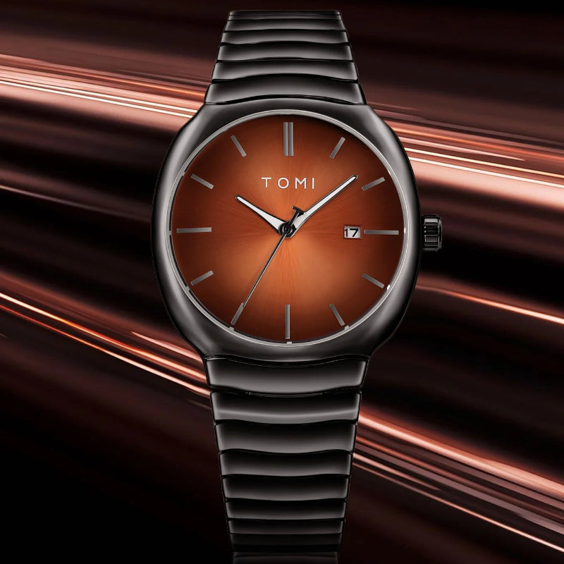 TOMI T-307-2 Coffee Bronze Black New Men's Luxury Business Watch Gift Box Set Online in Karachi Pakistan Madina Gift