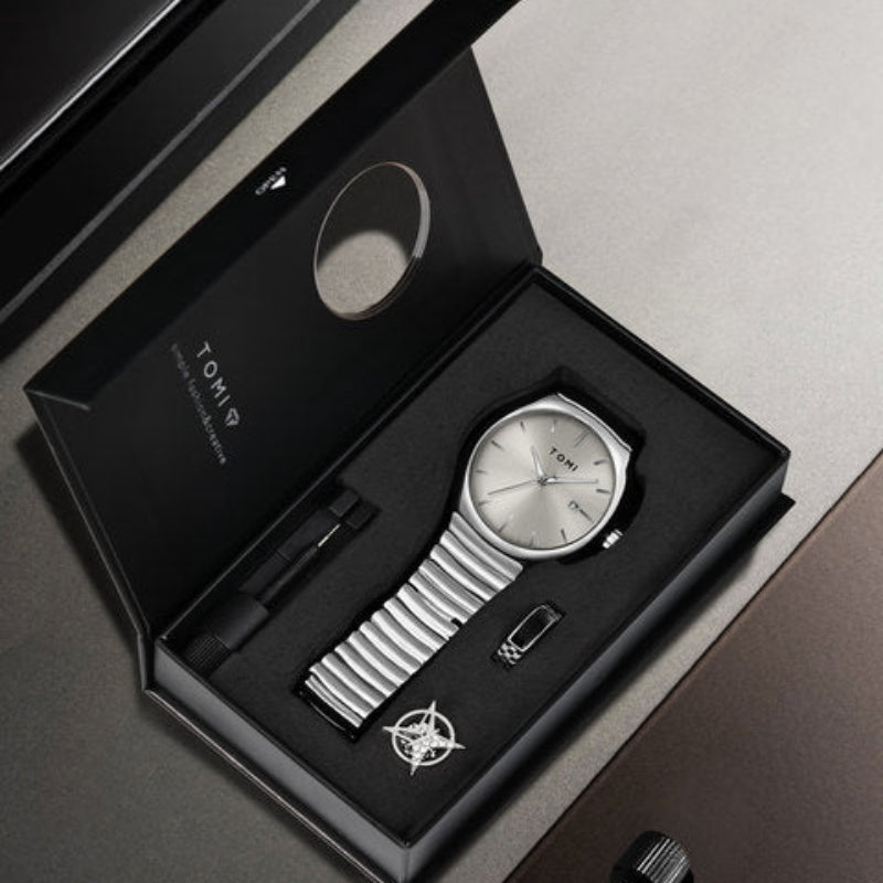 TOMI T-307-3 Silver New Men's Luxury Business Watch Gift Box Set Online in Karachi Pakistan Madina Gift