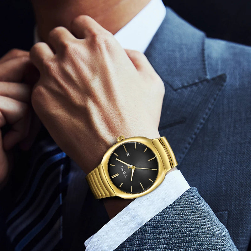 TOMI T-307-5 Black Gold New Men's Luxury Business Watch Gift Box Set Online in Karachi Pakistan Madina Gift