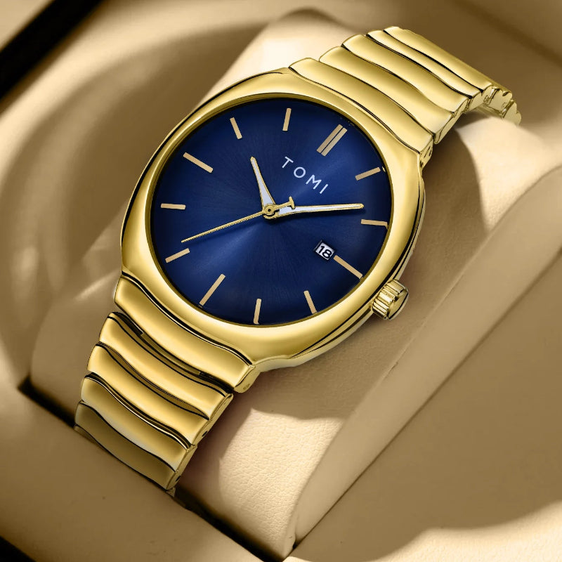 TOMI T-307-6 Blue Gold New Men's Luxury Business Watch Gift Box Set Online in Karachi Pakistan Madina Gift