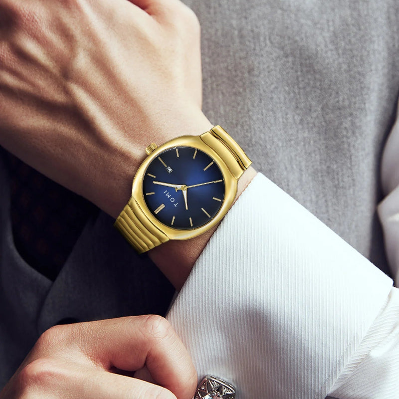 TOMI T-307-6 Blue Gold New Men's Luxury Business Watch Gift Box Set Online in Karachi Pakistan Madina Gift