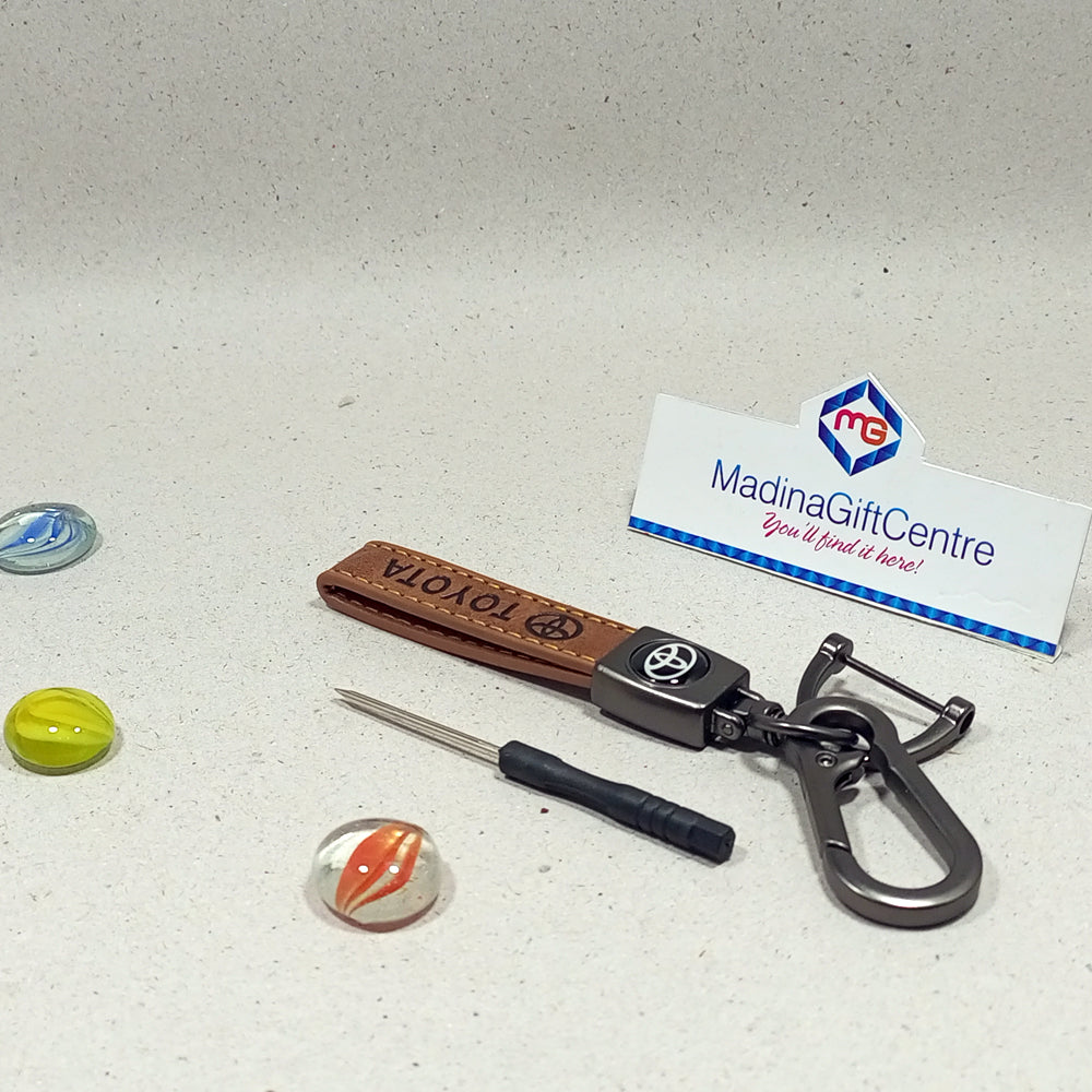 TOYOTA Brown Leather Keychain with Screwdriver Madina Gift