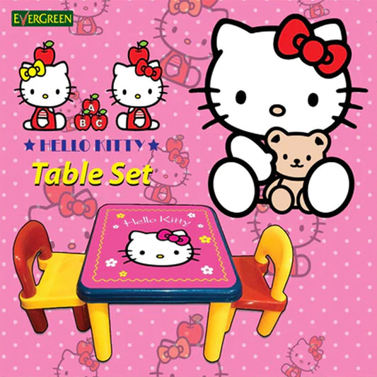 Evergreen Hello Kitty Table with 2 Chairs High Quality PVC Material High Quality Printing on Table Top - Madina Gift