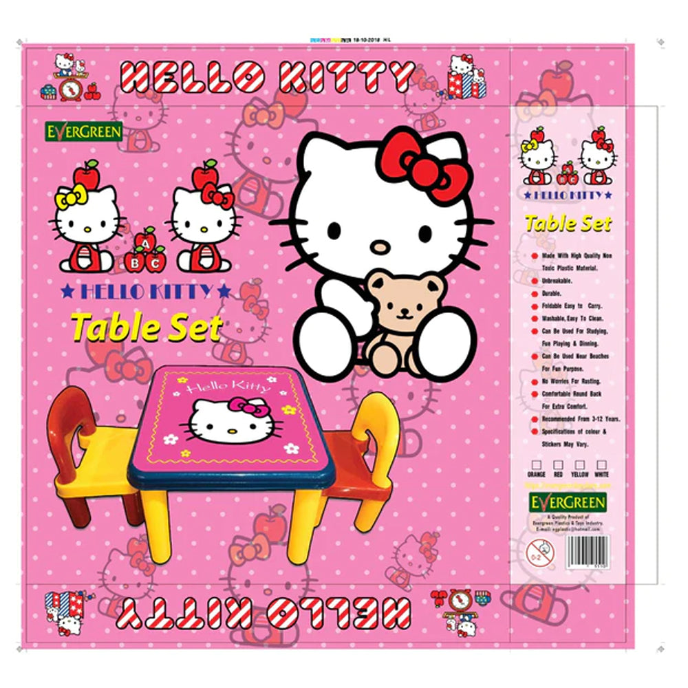 Evergreen Hello Kitty Table with 2 Chairs High Quality PVC Material High Quality Printing on Table Top