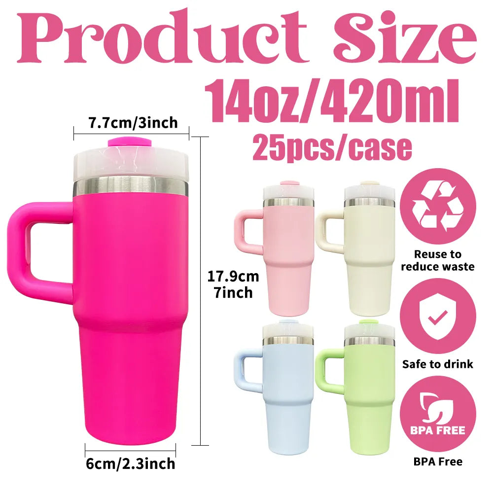 Tumbler Handle Lid Straw 420 ML Madina Gift