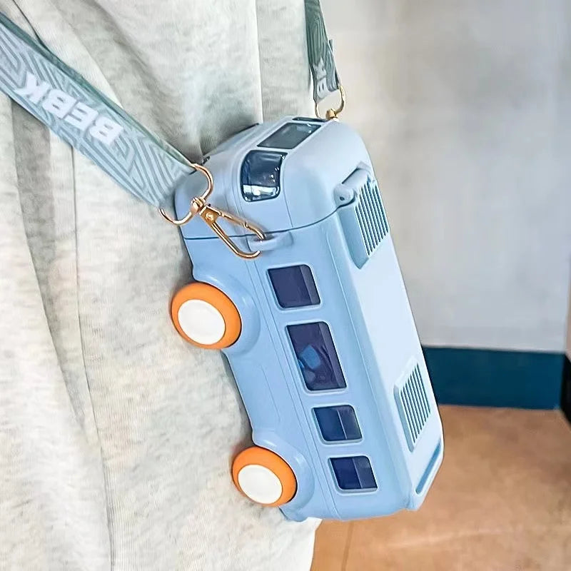 Unique Bus Shape Water Bottle With Straw 600 ML