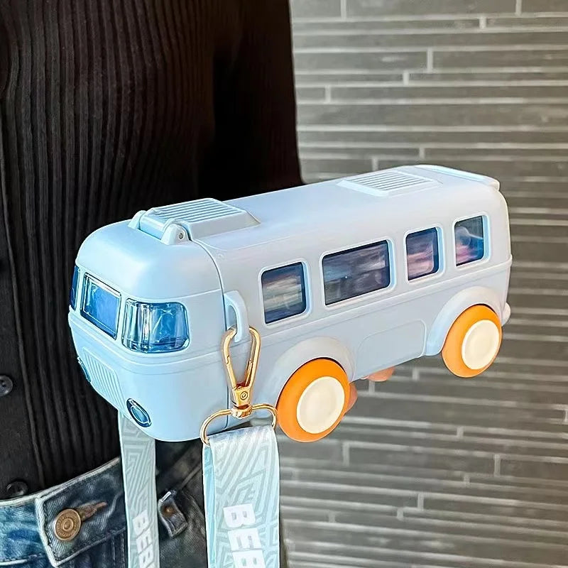 Unique Bus Shape Water Bottle With Straw 600 ML