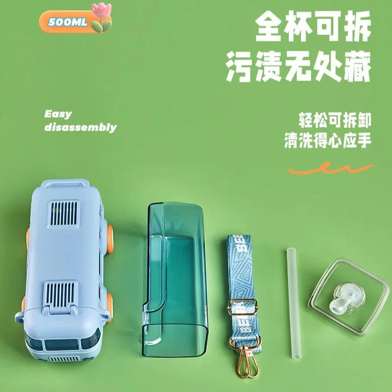 Unique Bus Shape Water Bottle With Straw 600 ML