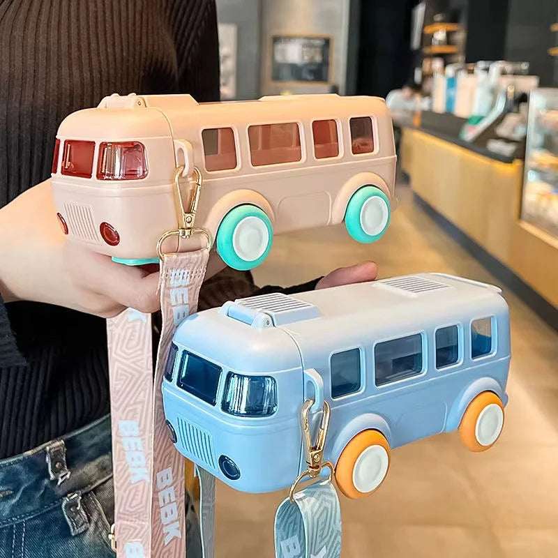 Unique Bus Shape Water Bottle With Straw 600 ML