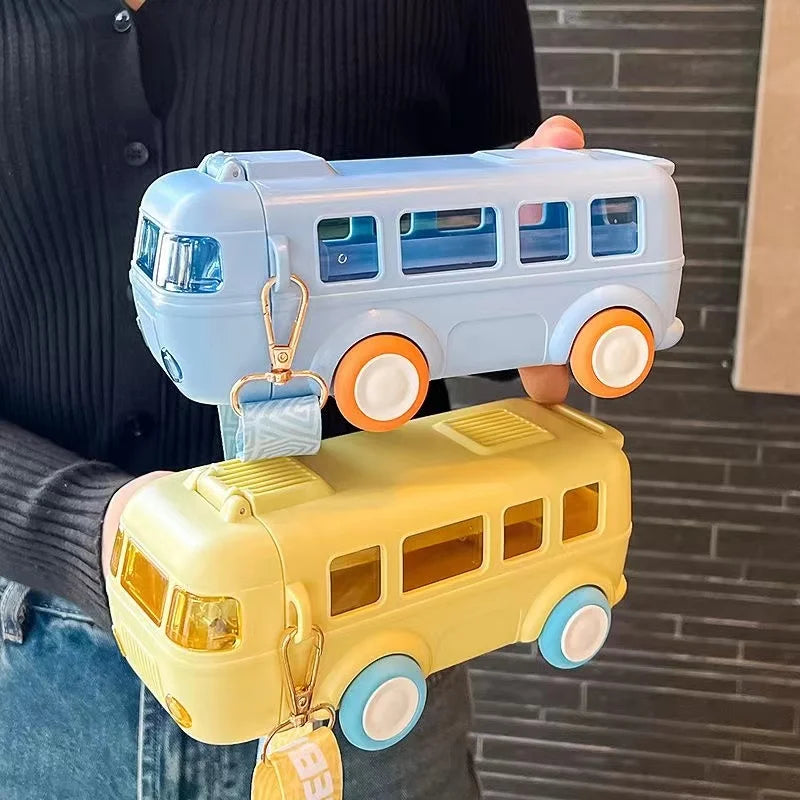 Unique Bus Shape Water Bottle With Straw 600 ML