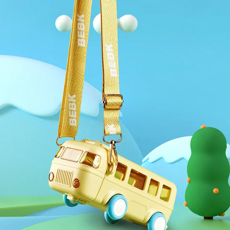 Unique Bus Shape Water Bottle With Straw 600 ML