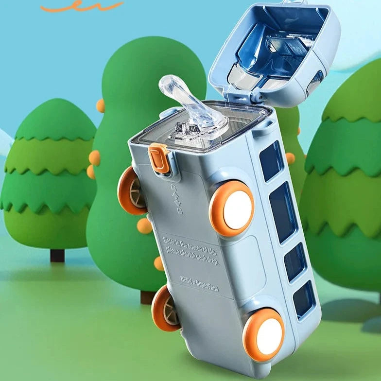 Unique Bus Shape Water Bottle With Straw 600 ML