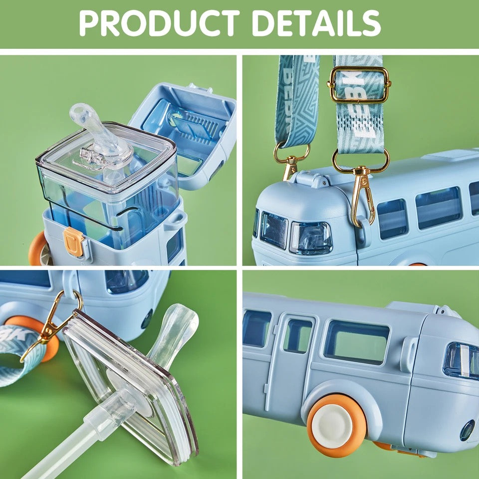 Unique Bus Shape Water Bottle With Straw 600 ML