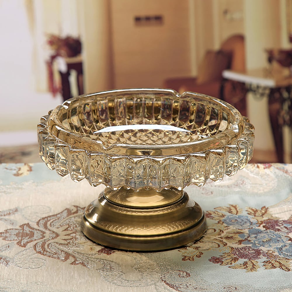 Vintage Luxury Brass Crystal Glass Ashtray - Madina Gift