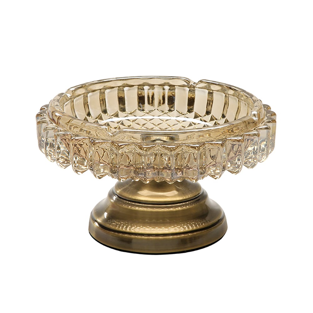 Vintage Luxury Brass Crystal Glass Ashtray - Madina Gift