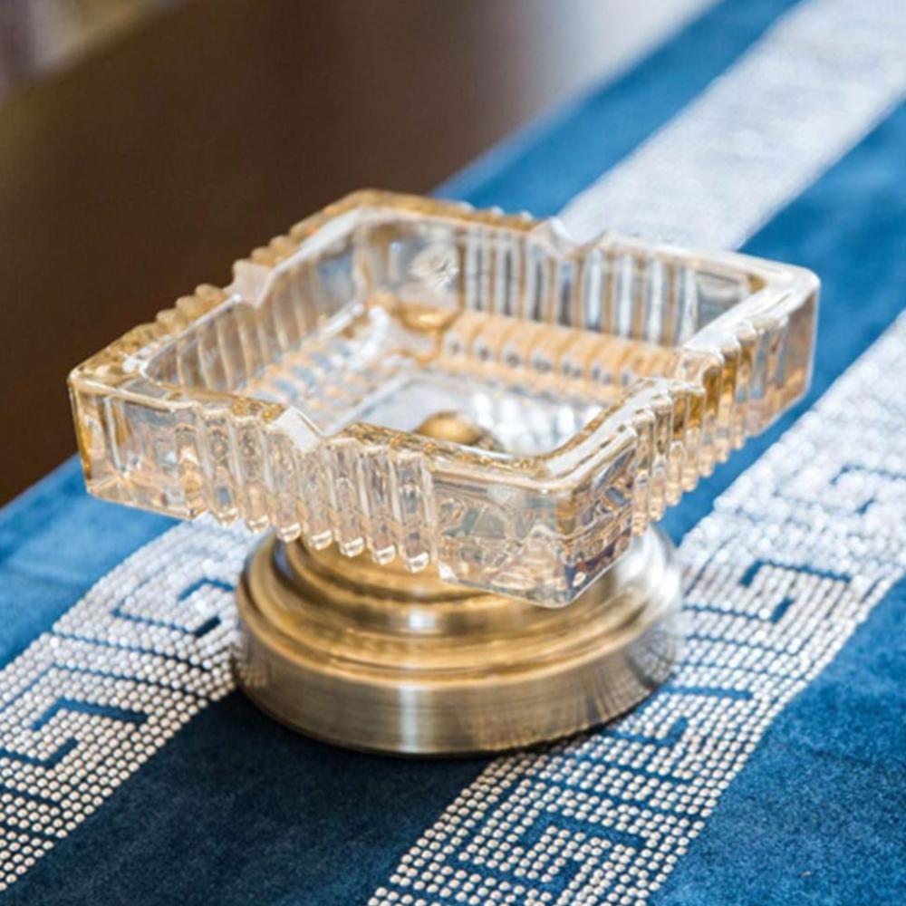 Vintage Luxury Brass Crystal Glass Ashtray Square - Madina Gift