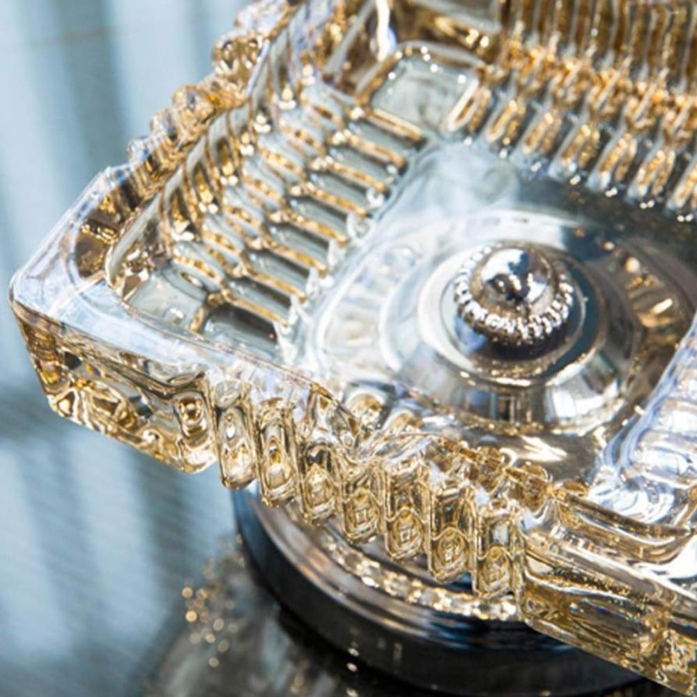 Vintage Luxury Brass Crystal Glass Ashtray Square - Madina Gift