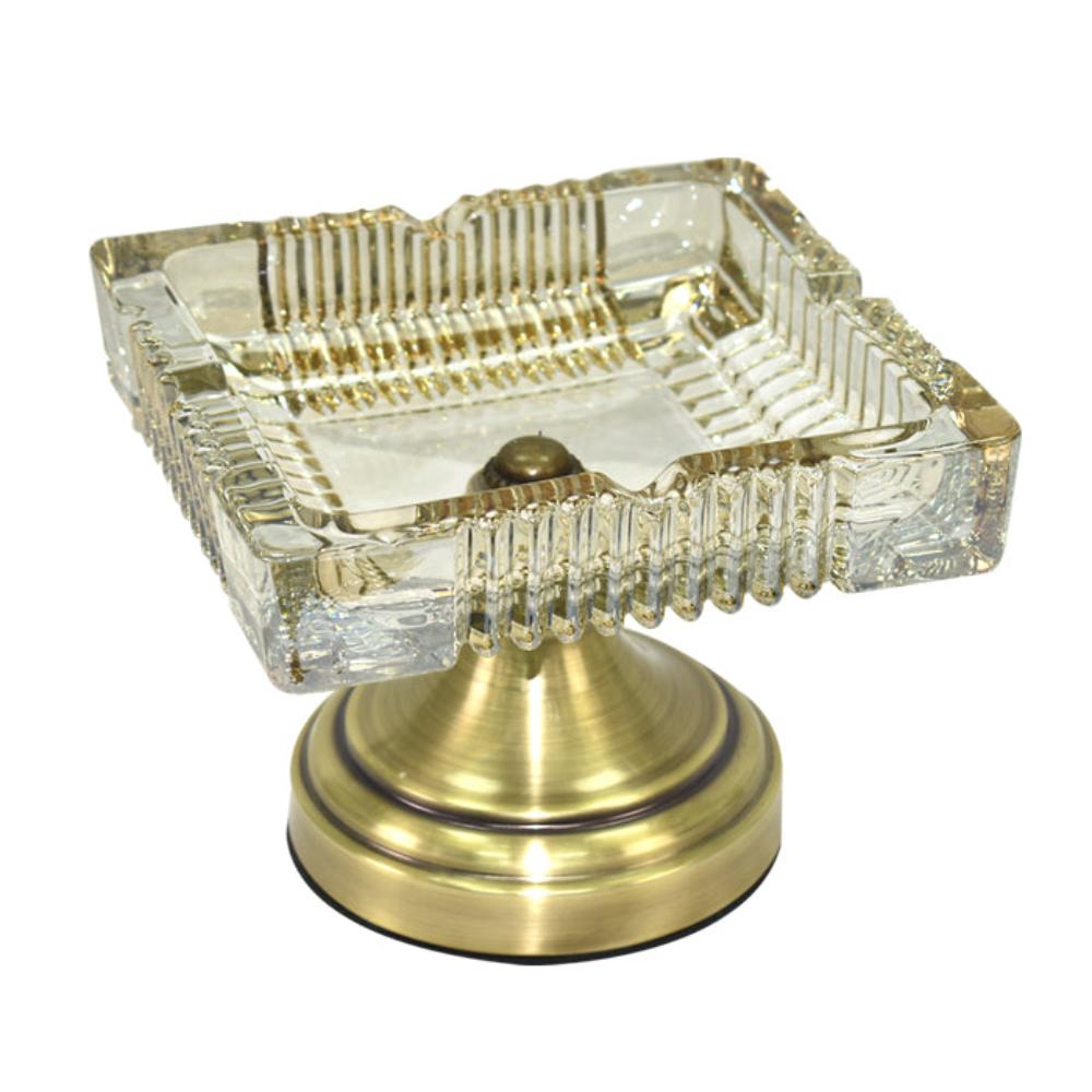 Vintage Luxury Brass Crystal Glass Ashtray Square - Madina Gift