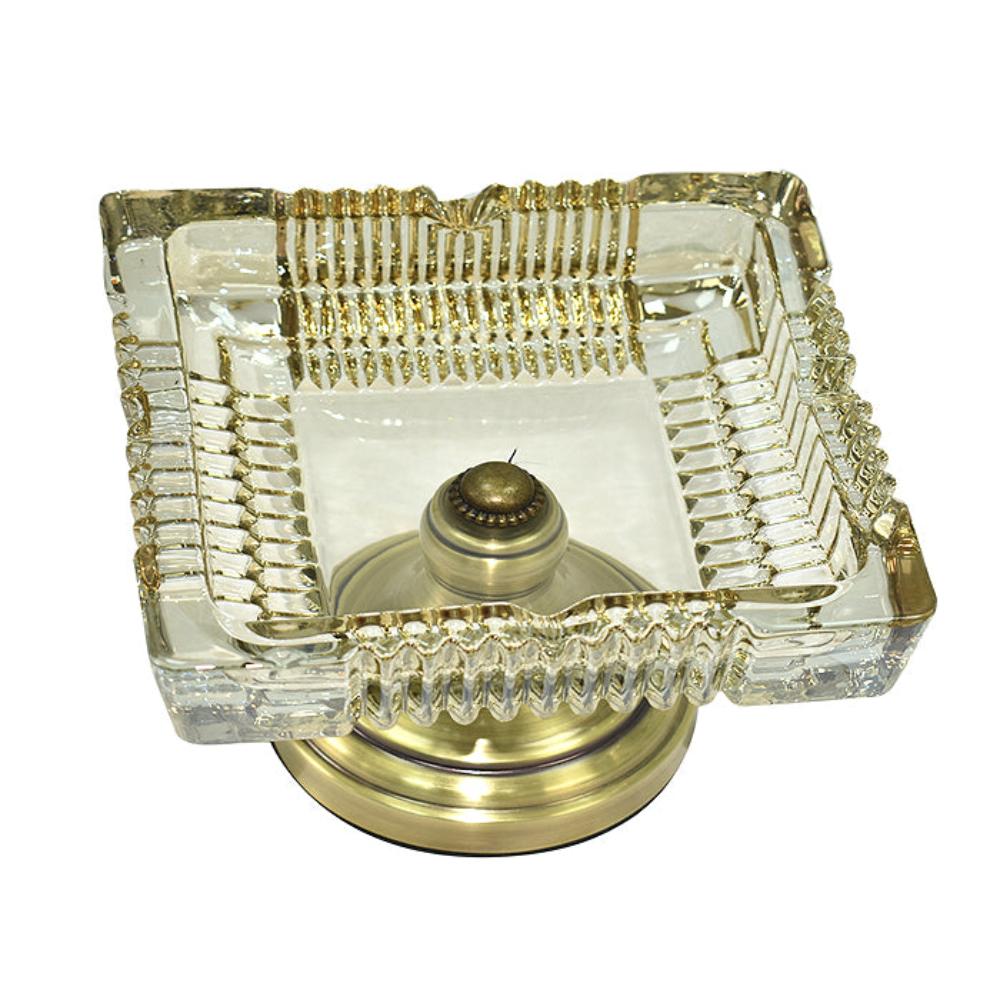 Vintage Luxury Brass Crystal Glass Ashtray Square - Madina Gift