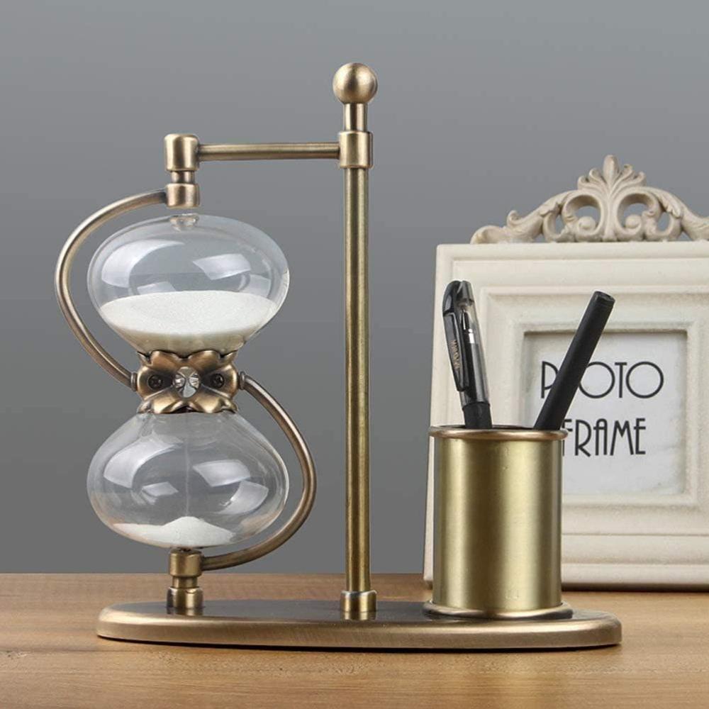 Vintage Tabletop Hourglass Timer With Pen Holder - Madina Gift