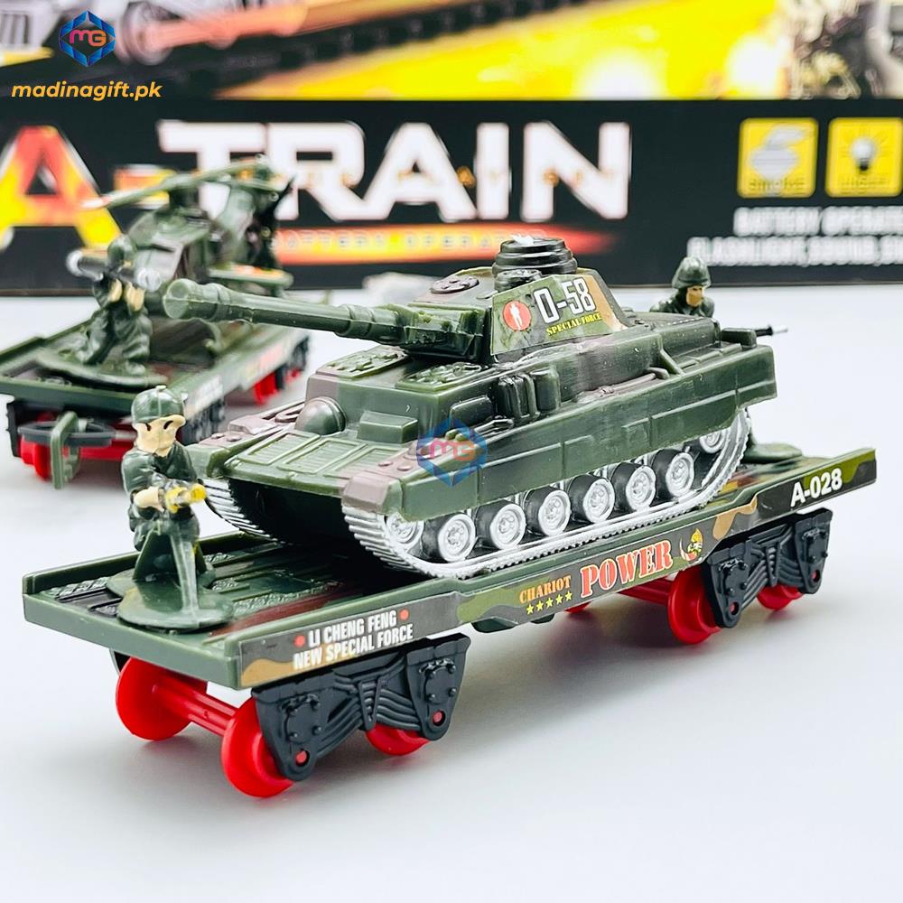 MA Military Train with Real Smoke, Light & Sound - 19022B - Madina Gift