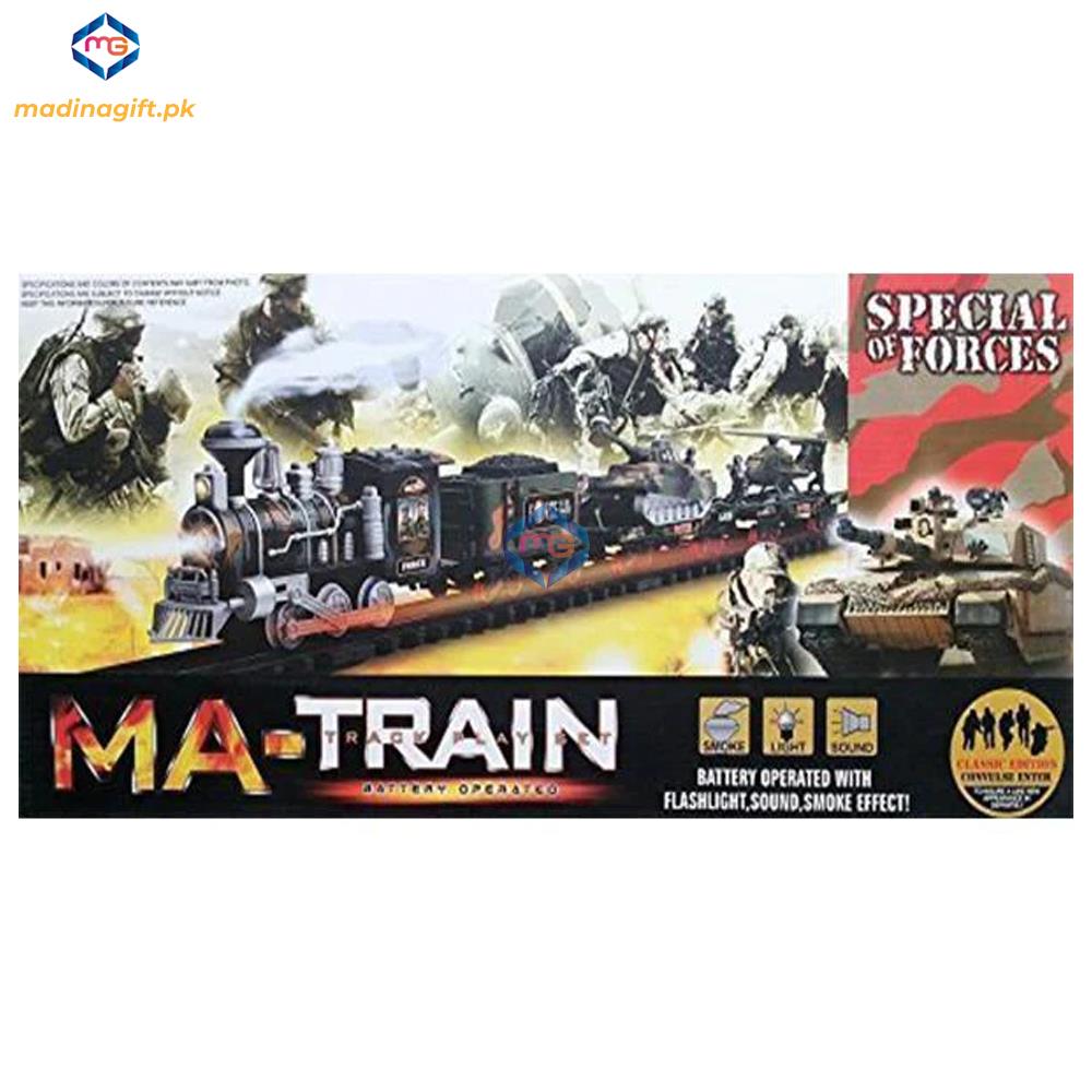 MA Military Train with Real Smoke, Light & Sound - 19022B - Madina Gift
